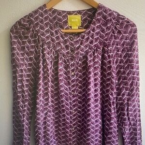 Maeve Purple Patterned Velvet Long-Sleeve Blouse